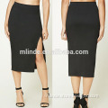 Latest long skirt design lady fashion sexy tight black knit side slit midi pencil skirt for hot sexy girls wear